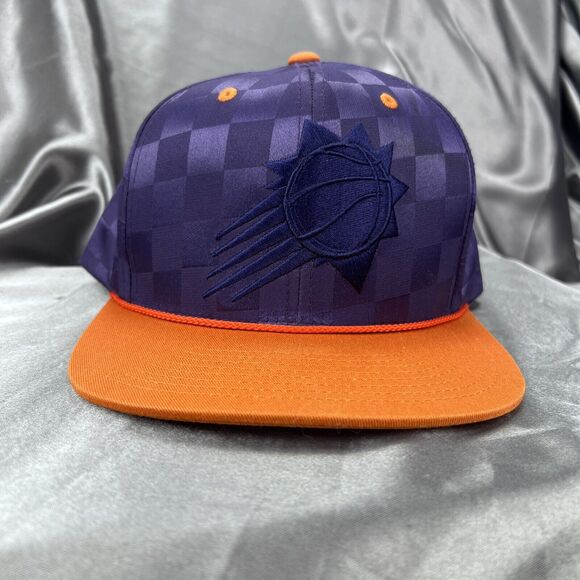 Mitchell & Ness Phoenix Suns‎ Snapback Cap Checkered Flat Hat NBA Purple Orange - Picture 6 of 12